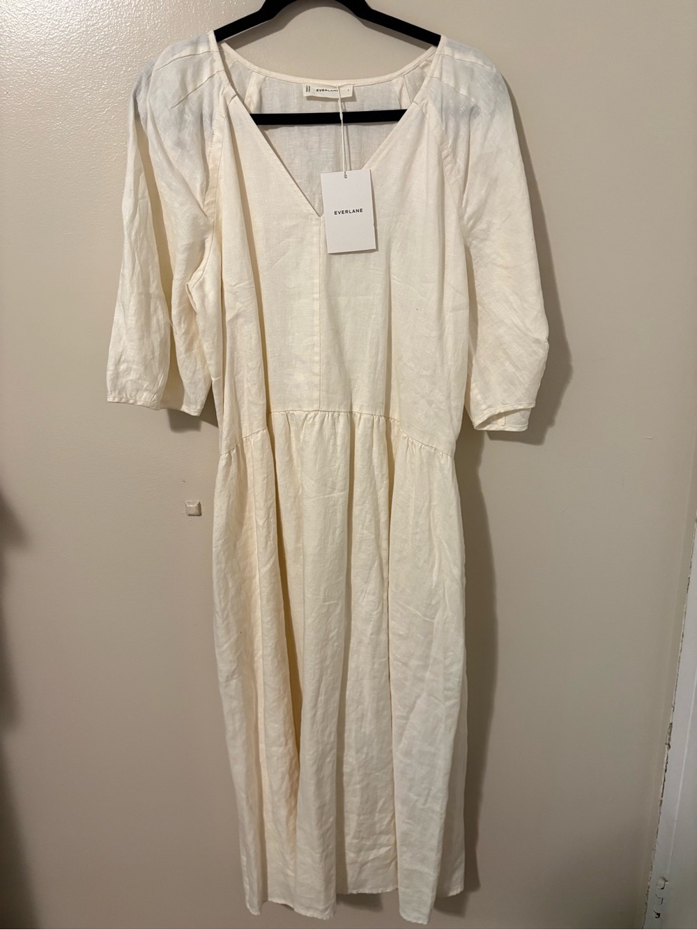 Everlane Linen Oversized Puff Sleeve Dress 100% European Flax Lux Pockets Large - Picture 7 of 12